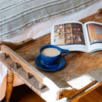 Lino Small Latte Cup & Saucer, Indigo